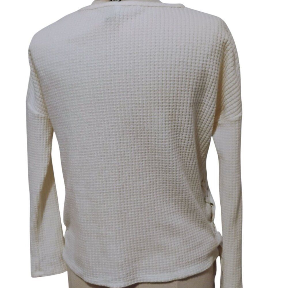 Z Supply Top Women's Thermal Waffle Knit Boho Laced Side Ties Oversized Cozy XS - Picture 3 of 13